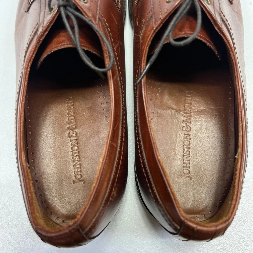 Johnston & Murphy Shoes Mens 10.5D Brown Leather Split Toe Derby Loafers Lace Up